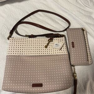 Fossil Cream and Brown Crossbody Bag Set